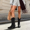 image:imageDREAM PAIRS Womens Cowboy Boots Mid Calf Cowgirl Boots Embroidery Stitched Western BootsAll Black