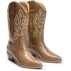 image:imageDREAM PAIRS Womens Cowboy Boots Mid Calf Cowgirl Boots Embroidery Stitched Western BootsLight Brownpu