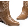 image:imageDREAM PAIRS Womens Cowboy Boots Mid Calf Cowgirl Boots Embroidery Stitched Western BootsLight Brownpu