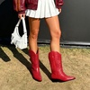 image:imageDREAM PAIRS Womens Cowboy Boots Mid Calf Cowgirl Boots Embroidery Stitched Western BootsRed