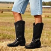 image:imageDREAM PAIRS Womens Cowboy Boots Mid Calf Cowgirl Boots Square Toe Chunky Heel Embroidery Stitched Western BootsAll Black