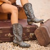image:imageDREAM PAIRS Womens Cowboy Boots Mid Calf Cowgirl Boots Square Toe Chunky Heel Embroidery Stitched Western BootsBrown