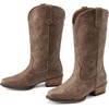 image:imageDREAM PAIRS Womens Cowboy Boots Mid Calf Cowgirl Boots Square Toe Chunky Heel Embroidery Stitched Western BootsLight Brown