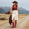 image:imageDREAM PAIRS Womens Cowboy Boots Mid Calf Cowgirl Boots Square Toe Chunky Heel Embroidery Stitched Western BootsRed