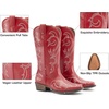 image:imageDREAM PAIRS Womens Cowboy Boots Mid Calf Cowgirl Boots Square Toe Chunky Heel Embroidery Stitched Western BootsRed
