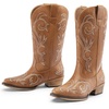 image:imageDREAM PAIRS Womens Cowboy Boots Mid Calf Cowgirl Boots Square Toe Chunky Heel Embroidery Stitched Western BootsTan