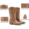 image:imageDREAM PAIRS Womens Cowboy Boots Mid Calf Cowgirl Boots Square Toe Chunky Heel Embroidery Stitched Western BootsTan