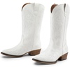 image:imageDREAM PAIRS Womens Cowboy Boots Mid Calf Cowgirl Boots Square Toe Chunky Heel Embroidery Stitched Western BootsWhite