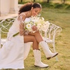 image:imageDREAM PAIRS Womens Cowboy Boots Mid Calf Cowgirl Boots Square Toe Chunky Heel Embroidery Stitched Western BootsWhite