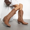 image:imageDREAM PAIRS Womens Cowboy Cowgirl Boots Embroidered Pointed Toe Low Heel Western Mid Calf Boot for Theme Party Country ConcertAll Brown