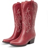 image:imageDREAM PAIRS Womens Cowboy Cowgirl Boots Embroidered Pointed Toe Low Heel Western Mid Calf Boot for Theme Party Country ConcertRed