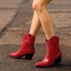 image:imageDREAM PAIRS Womens Cowboy Cowgirl Boots Embroidered Stitched Short Western Boots Low Chunky Heel Pointed Toe Ankle BootiesRed