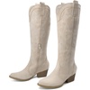 image:imageDREAM PAIRS Womens Embroidered Western PullOn KneeHigh Cowboy BootsBeige