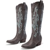image:imageDREAM PAIRS Womens Embroidered Western PullOn KneeHigh Cowboy BootsBrown