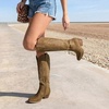 image:imageDREAM PAIRS Womens Embroidered Western PullOn KneeHigh Cowboy BootsTan Classic