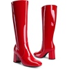 image:imageDREAM PAIRS Womens Gogo Boots Square Toe Side Zipper Chunky Heel Knee High Boots For WomenRed