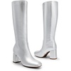 image:imageDREAM PAIRS Womens Gogo Boots Square Toe Side Zipper Chunky Heel Knee High Boots For WomenSilver