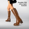 image:imageDREAM PAIRS Womens Knee High Boots Chunky Platform Heel Round Toe Boots for Women Side Zipper Stylish Comfortable Tall BootsBrown