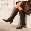 image:imageDREAM PAIRS Womens Knee High Kitten Heel Boots Sexy Pointed Toe Fashion Long Tall BootsBrownpu