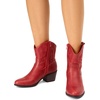 image:imageDREAM PAIRS Womens Western Cowboy Cowgirl Embroidered Ankle Boots Fashion Low chunky Heel Round Toe Fall Short Booties ShoesRed