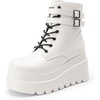 image:imageDREAM PAIRS Women Platform Combat Ankle Boots Goth Chunky High Heel Lace Up Motorcycle BootiesWhite