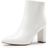 image:imageDREAM PAIRS Womens Chunky Heel Ankle Booties Pointed Toe Short BootsWhitepat
