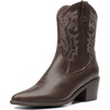 image:imageDREAM PAIRS Womens Cowboy Boots Pointed Toe Chunky Heel Zipper PullOn Stitched Western Ankle BootsDark Brown