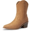 image:imageDREAM PAIRS Womens Cowboy Boots Pointed Toe Chunky Heel Zipper PullOn Stitched Western Ankle BootsKhakipu