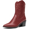 image:imageDREAM PAIRS Womens Cowboy Boots Pointed Toe Chunky Heel Zipper PullOn Stitched Western Ankle BootsRed