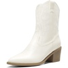 image:imageDREAM PAIRS Womens Cowboy Boots Pointed Toe Chunky Heel Zipper PullOn Stitched Western Ankle BootsWhite