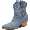 image:imageDREAM PAIRS Womens Cowboy Cowgirl Boots Embroidered Stitched Short Western Boots Low Chunky Heel Pointed Toe Ankle BootiesBlue Denim