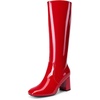 image:imageDREAM PAIRS Womens Gogo Boots Square Toe Side Zipper Chunky Heel Knee High Boots For WomenRed