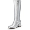 image:imageDREAM PAIRS Womens Gogo Boots Square Toe Side Zipper Chunky Heel Knee High Boots For WomenSilver