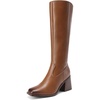 image:imageDREAM PAIRS Womens Knee High Boots Chunky Heel Square Toe Tall Boot for Women with Side ZipperBrown