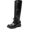 image:imageDREAM PAIRS Womens Knee High Boots Combat Boots Goth Boot Lace Up Adjustable Buckles Chunky Low Heel Fall Booties with Side Zipper to Put on and offBlack