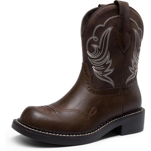 image:imageDREAM PAIRS Cowboy Cowgirl Boots for Women Round Toe Embroidered Mid Calf Western Boots for Work Country Concerts Rodeos Casual OutingsAll Brown
