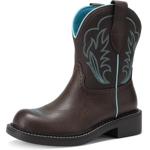 image:imageDREAM PAIRS Cowboy Cowgirl Boots for Women Round Toe Embroidered Mid Calf Western Boots for Work Country Concerts Rodeos Casual OutingsClassic Brown