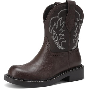 image:imageDREAM PAIRS Cowboy Cowgirl Boots for Women Round Toe Embroidered Mid Calf Western Boots for Work Country Concerts Rodeos Casual OutingsFull Brown