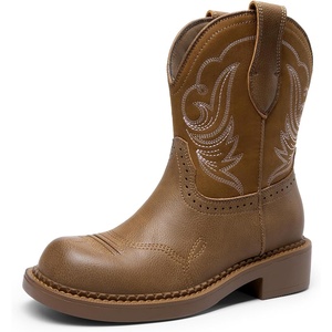 image:imageDREAM PAIRS Cowboy Cowgirl Boots for Women Round Toe Embroidered Mid Calf Western Boots for Work Country Concerts Rodeos Casual OutingsTan