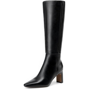 image:imageDREAM PAIRS Knee High Boots Women Chunky Block Heel Square Toe Side Zipper Tall Boots for WomenBlackpu