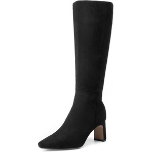 image:imageDREAM PAIRS Knee High Boots Women Chunky Block Heel Square Toe Side Zipper Tall Boots for WomenBlacksuede