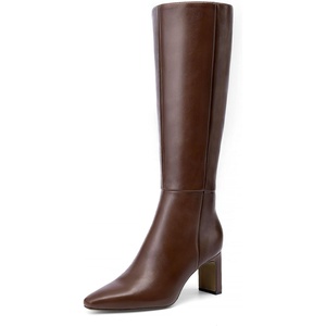 image:imageDREAM PAIRS Knee High Boots Women Chunky Block Heel Square Toe Side Zipper Tall Boots for WomenBrownpu
