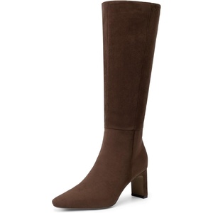 image:imageDREAM PAIRS Knee High Boots Women Chunky Block Heel Square Toe Side Zipper Tall Boots for WomenBrownsuede
