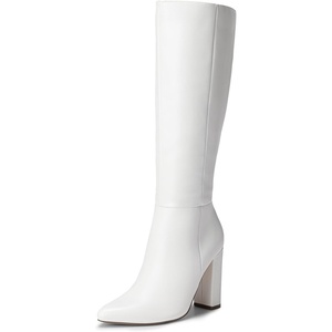 image:imageDREAM PAIRS Knee High Boots Women Chunky Heel Pointed Toe Tall Boots for Women Side Zipper Long BootsWhitepu