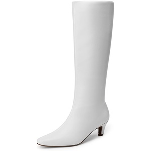 image:imageDREAM PAIRS Women Knee High Boots 2 Inch Kitten Heel Fashion Square Toe Wide Calf Long BootsWhite