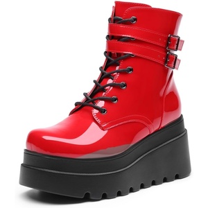 image:imageDREAM PAIRS Women Platform Combat Ankle Boots Goth Chunky High Heel Lace Up Motorcycle BootiesRed