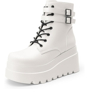 image:imageDREAM PAIRS Women Platform Combat Ankle Boots Goth Chunky High Heel Lace Up Motorcycle BootiesWhite