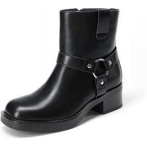 image:imageDREAM PAIRS Womens Ankle Booties Side Zipper Motorcycle Boots Square Toe Chunky Low Heel Fashion Buckles Biker Riding Boots