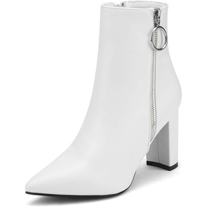 image:imageDREAM PAIRS Womens Chunky Heel Ankle Booties Pointed Toe Short BootsWhitePu3