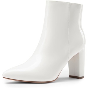 image:imageDREAM PAIRS Womens Chunky Heel Ankle Booties Pointed Toe Short BootsWhitepat